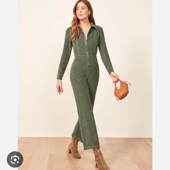 Reformation Pants - Reformation Carolina Corduroy Jumpsuit Green Retro Classic Organic Size 10